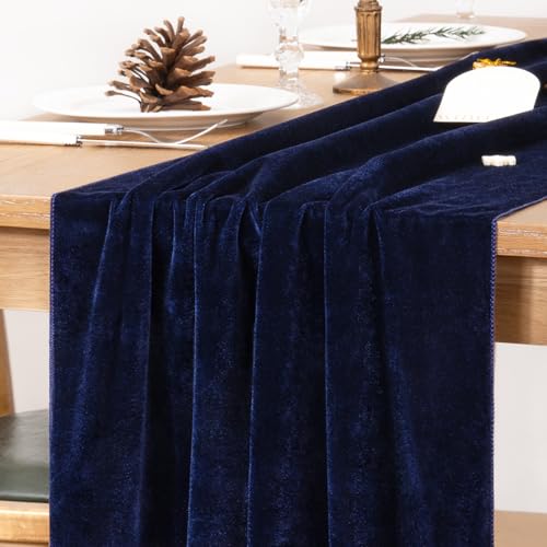 Image of MLMC Velvet Table Runner 10ft Luxury Velvet Fabric Elegant Table Decorations 20x120 Inches for Wedding Anniversary Romantic Dinner Holiday Kitchen and Dining Table Decor, 2 Pack, Navy Blue
