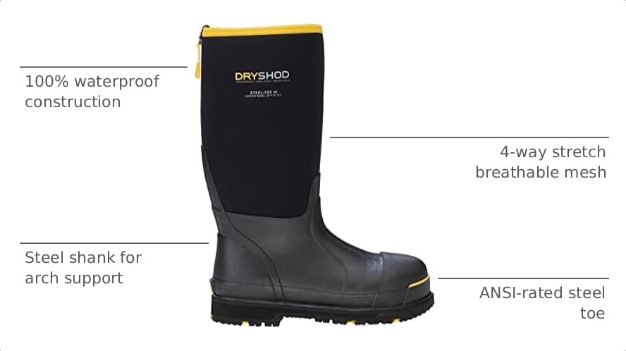 Image of Dryshod Mens Wixit Cool-Clad Waterproof Steel Toe Work Safety Boots