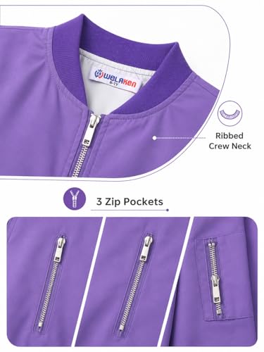 Image of WELAKEN Lightweight Multiple Pockets Zip Up Bomber Jacket for Girls Toddler & Kids II Little Girl's Casual Flight Crop Jacket