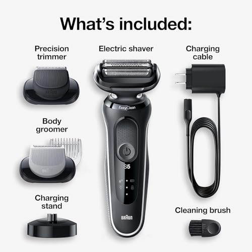 Image of Braun Electric Razor for Men, Waterproof Foil Shaver, Series 5 5050cs, Wet & Dry Shave, with Beard Trimmer and Body Groomer, Rechargeable, Charging Stand Included, Blue