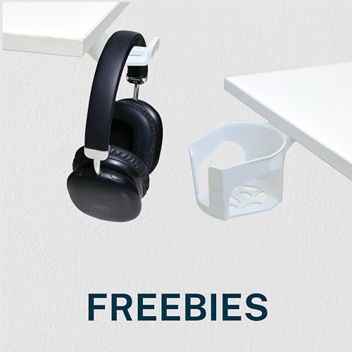 Image of Motorised Height Adjustable Desk | 80 kg Capacity | Sturdy Build, DIY Assembly, 2-Year Warranty (Frosty White Top 1200 X 600 mm / 18mm Thickness), White Frame | Includes Cup & Headphone Hook