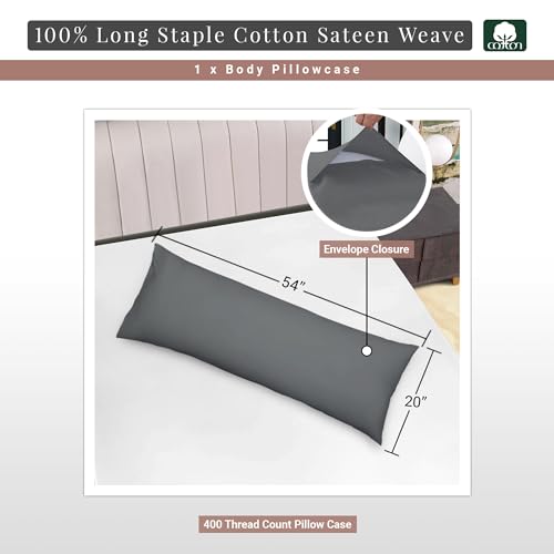 Pizuna Cotton Dark Grey Body Pillow Cover 1 Piece Only, 400 Thread Count 100% Long Staple Cotton Body Pillow Case 52x140 cm - Image 3
