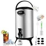 Insulated Beverage Dispenser 3 Gallon, Stainless Steel Hot Drink Dispenser, Hot Water Dispenser for Parties, Hot Water Urn with Stand for Coffee Chocolate Tea, Silver
