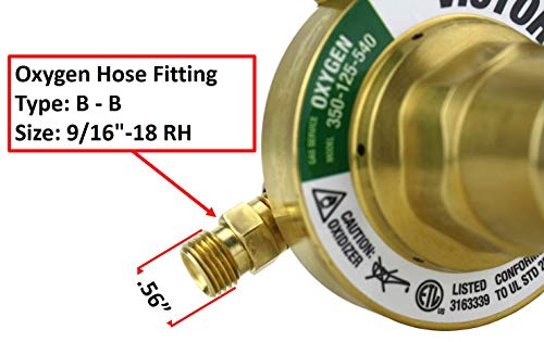 VICTOR Heavy Duty Oxygen Regulator Model: 350-125-540 - Delivery Rate: 5-125 psi - CGA-540 - Full Brass - Genuine Victor