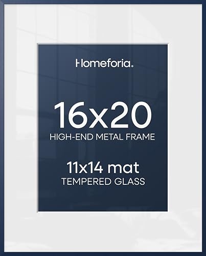 Image of Homeforia 16x20 Navy Blue Picture Frame, High End Metal 16x20 Poster Frames with Mat 11x14 inch Photo, 16 x 20 Navy Blue Frame Matted to 11 by 14 Print, 20x16 Frame, Tempered Glass, Wall Kit, Set of 2