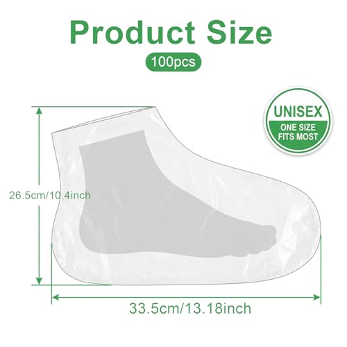 Fussmaske Socken, 100 Stück Plastik-Fußabdeckungen für Füße Wasserdichte Socken Pediküre-Einlagen Einweg-Klarsicht-Plastiksocken Einweg-Fußabdeckungen für Paraffinbad, Pediküre, Spa, Schuhe