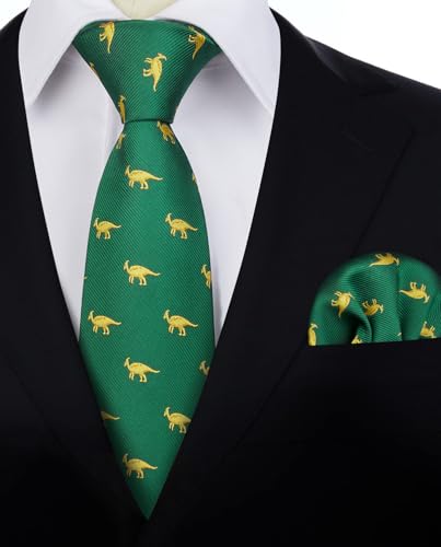 Image of HISDERN Ties for Men Classic Animal Tie and Pocket Square Set Jacquard Woven Silk Neckties Handkerchief Wedding Party
