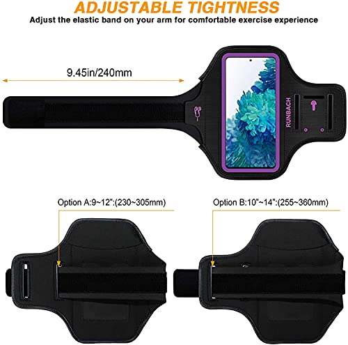 Runbach Water Resistant Running Armband For Samsung Galaxy S20 Fe/S20+/S10+/S10 Lite/S9+/S8+,Galaxy A60/A51/A50/A32/A30/A20/A11/A10/A8S,With Fingerprint Touch,Adjustable Strap And Card Slot(Purple) #TOP5