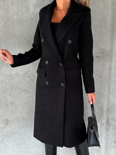 Image of IDEALSANXUN Womens Long Wool Coat Double Breasted Trench Coat Fall Winter Clothes