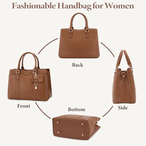 Waterproof PU Leather Satchel Handbag, Brown RAINSMORE 6 Waterproof PU Leather Satchel Handbag, Brown RAINSMORE - Image 6