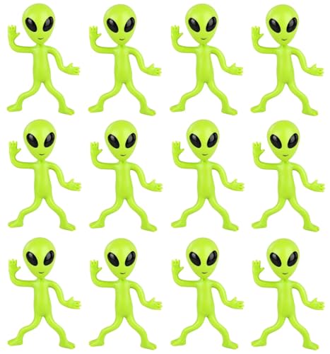Zugar Land Bendable Rubber Neon Green Aliens - 6 Pack. (4') Action Figures Bendable UFO Aliens Limbs Sensory Stress Relief Fidget Toys. Great Party...