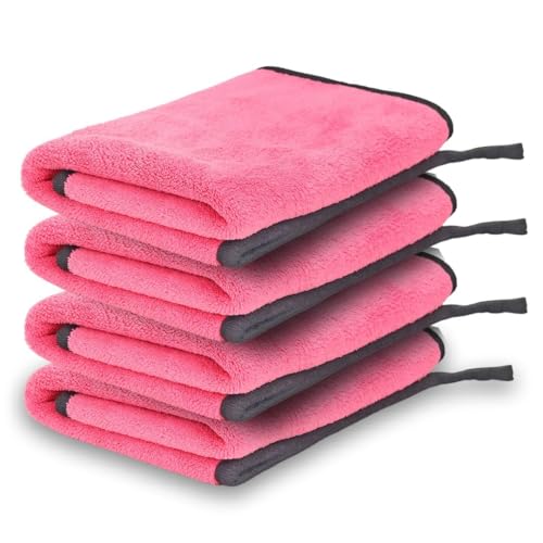 Image of Btag Microfiber Cleaning Cloth, 40x60 cms 600 GSM | Highly Absorbent,Lint and Streak Free, Multi-Purpose Wash Cloth for Kitchen,Car,Window,Stainless Steel,Silverwear(Pink 40x60cms) Pack of 4