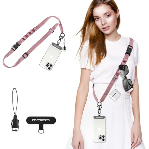 MoKo Lanière de Téléphone Universelle,Cordon pour Portable en Nylon,Tour de Cou de Smartphone Mains Libres, Dragonne de Téléphone Amovible avec Patchs pour iPhone et la Plupart des Smartphones,Or Rosé