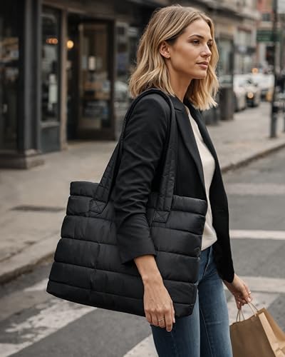 Image of Reebok Womens Tote Bag - Large Lightweight Puffer Travel Tote with Zipper - Carry On Shoulder Bag Work Bags for Women