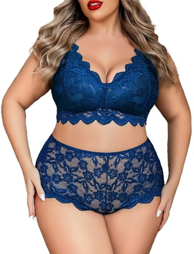 Image of Avidlove Plus Size Lingerie Set for Women Sexy Lace Halter Bralette High Waist Panty Set