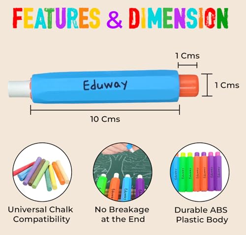 Image of Eduway Multi Color Chalk Holder (Pack Of 16) For Black Board /Chalkboard | Perfect for Kids & Teacher| Non-Toxic & Oil Pastel Holder | Dustless Chalk Holder Pen for School & Classroom |(Assorted Color)