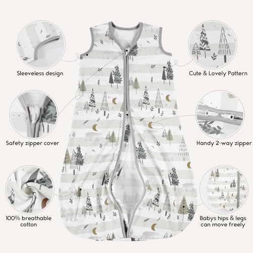 Image of Yoofoss Baby Sleep Sack 12-18 Months 0.5 TOG Baby Wearable Blanket, 100% Cotton Infant Toddler Sleeping Sack 2-Way Zipper Lightweight Sleepsack, Grizzly, Large
