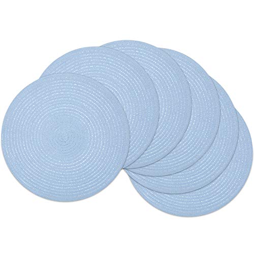 Image of SHACOS Round Braided Placemats Set of 6 Round Table Mats for Dining Tables 15 inch (Light Blue, 6)