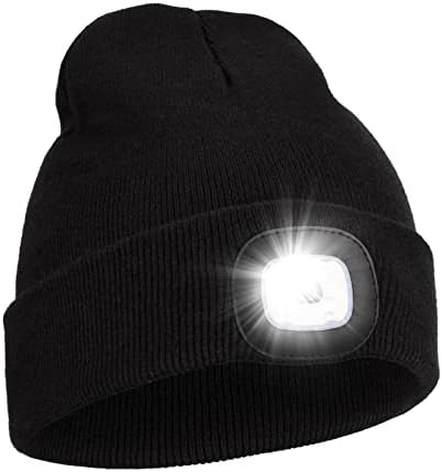 EHIOG LED Hat Beanie, Unisex Headlamp Beanie Cap, Hand Free Lighted Hat Torch Unisex Winter Warm Knit Beanie, for Night Walking, Running, Biking, Dog Walking Black