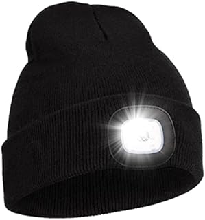 EHIOG LED Hat Beanie, Unisex Headlamp Beanie Cap, Hand Free Lighted Hat Torch Unisex Winter Warm Knit Beanie, for Night Walking, Running, Biking, Dog Walking Black