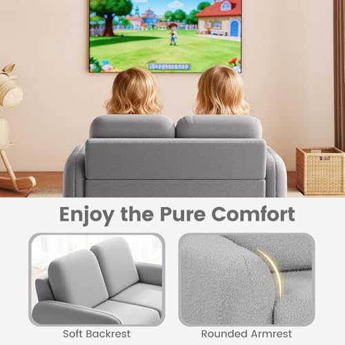 Image of INFANS Kids Sofa, 2 Seat Soft Thick Upholstered Couch with Plush Fabric Solid Wooden Frame, Armrest Chair Lounge for Playroom Kids Boys Girls