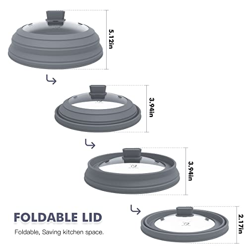 Microwave Splatter Cover Glass Cover Splatter Guard Lid With Collapsible Silicone For Food Pot Cover Plate Cover 10.5 Inch Light Grey #TOP3