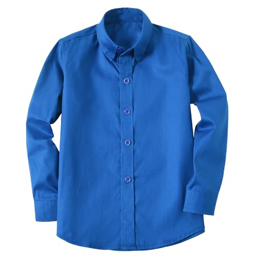 Image of Boys' Button Down Dress Shirts Kids Long Sleeve Solid Collared Uniform Shirt for Toddler Boy (Size 2T-20)