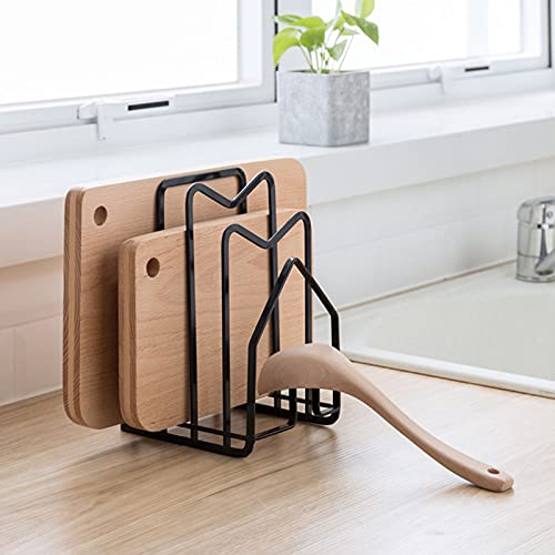 Cutting Board Rack, Hllbrc Chopping Board Organizer Stand Holder Rack, Dishes Plates Pot Pan Lids Rack Organizer For Kitchen Cabinet Countertop (Black) #TOP3