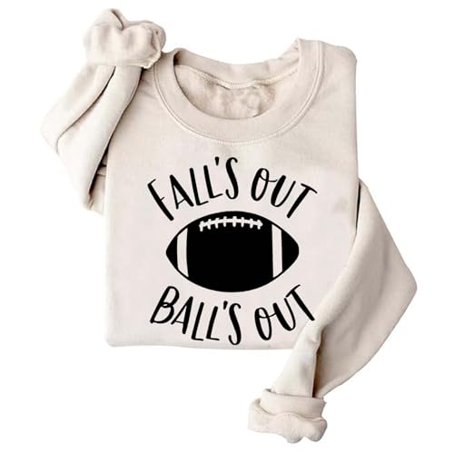 Image of TONGCHEN Game Day Sweatshirts for Women Football Season Baseball Lover Falls Out Balls Out Sweatshirt Ball Shirt Gift (US, Alpha, Medium, Regular, Regular, Khaki)