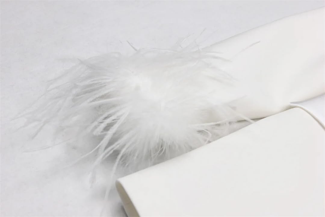 Alloaone Women's Ostrich Feather Stitching Long Sleeve Coat Trousers Elegant Outfit Suit Two-Piece
