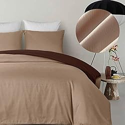 Edredon Cafe OSVINO Juego de funda de edredón de 2 piezas de tela cepillada reversible con textura en relieve, hipoalergénico, juego de cama con lazos en las esquinas, café, individual