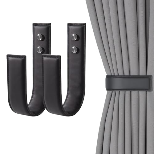 OCIOLI Lot de 2 embrasses de rideaux modernes noires – Fixation murale en forme de U pour...