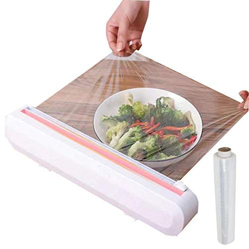AAFLY Coupe-papier professionnel en plastique, outils de stockage de cuisine, distributeur de film en plastique rechargeable avec coupeuse de film Cover