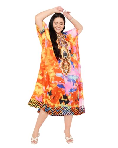 Image of Gypsie Blu Women Plus Size Kaftan Dress Beach Cover Up Maxi Dresses for Women, V-Neck Kimono Sleeve 1X-3X