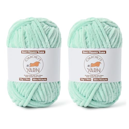 2 Pack Mint Green Fluffy Velvet Yarn for Crocheting, Chunky