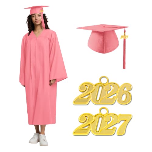 Image of Graduation Cap Gown 2026 2027 Matte Unisex for High School Bachelor | Heavyweight Matte Polyester,Zipper Closure,Adjustable Cap,Sizes 39-60,Bulk Orders Available