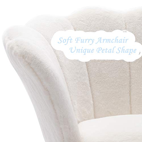Living Room Chairs,Furry Makeup Vanity Chair With Back Arm Modern Bedroom Accent Chair Cute Comfy Single Upholstered Chair With Gold Metal Legs (Fur,White) #TOP3