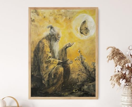 VUVUKU Zhuang Zhou Inspired Taoist Art Serene Ink Painting Spiritual Wall Decor Unique Housewarming Gift