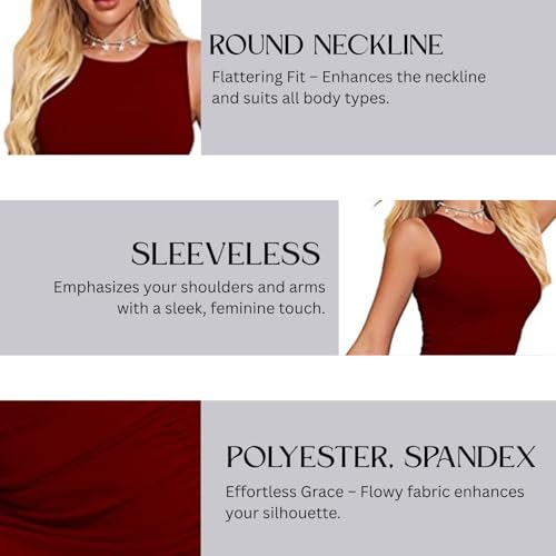 Image of LONDON BELLY Women's Solid Pattern Polyester Blend Bodycon Mini Dress with Drawstring Fitted Closure Type Round Neck and Sleeveless Thigh Length | One Piece Dresses for Women