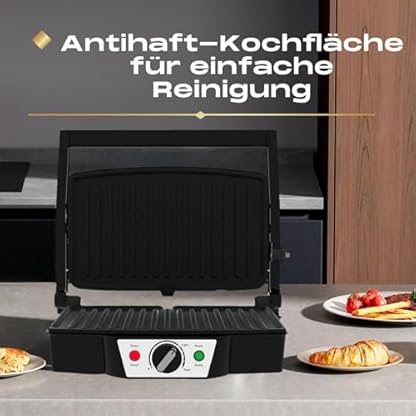 SUPERLEX Edelstahl Kontaktgrill Elektrogrill 1500-1800W mit Antihaftplatten | Sandwichmaker & Panini Grill für Steak/Gemüse | Kompakt 27.5x17.8cm, Deckel aus Edelstahl – Bild 8
