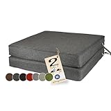 sunnypillow 2er Set Stuhlkissen 40 x 40 cm wasserdicht UV-lichtecht 7cm dick - Outdoor Polsterauflage mit Bändern - Auflage für Stühle,Bänke - Sitzkissen Stuhlauflage für Haus und Garten - Anthrazit