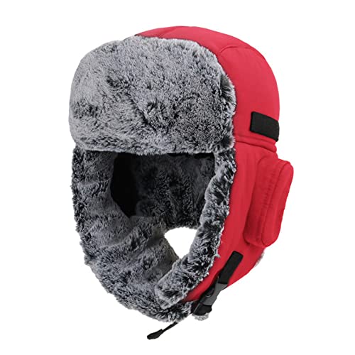 FENOKD Winter Men Trend Hat Womens Plush Thickening Warm Ear Protection Outdoor Work Hiking Riding Cold Ski Fitting Hat (Red One Size)?Red-One Size