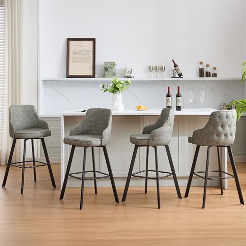 Image of FIRAVOE Swivel Bar Stools Set of 4, 30 inch Stools with Back for Kitchen Island