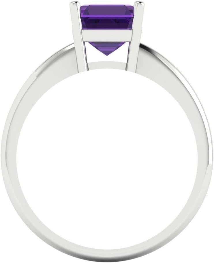 Clara Pucci 14K Solid White Gold 1.5 ctw Amethyst Solitaire Ring for Women | Anniversary, Birthday Gift | 6.5mm Asscher Cut - Image 4