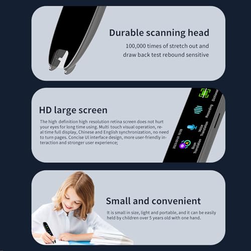 Penna per Traduttore, Penna per Traduzione con Scansione Offline Lettore di Penna Portatile Touchscreen Facile da Usare HD per Libri di Testo E Giornali