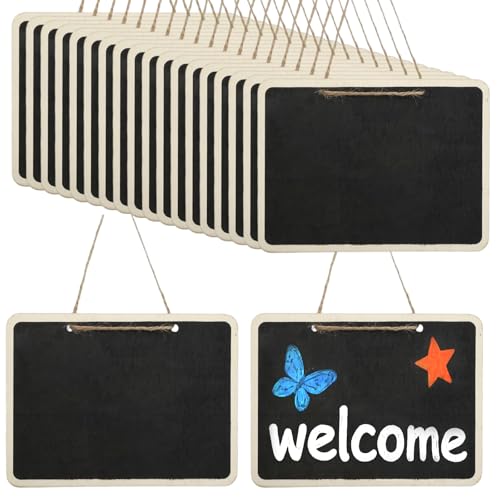 20 Stück Kreidetafel mit Holzrahmen 16 X 12cm Doppelseitige Kreidetafel zum Aufhängen Tafel mit Juteschnur Kleine Tafeln zum Beschriften für Hochzeit Geburtstag Party Dekorationen