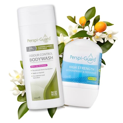 Perspi-Guard Antibacterial Body Wash & 48 Hr Strong Antiperspirant Duo w/Neroli - Unisex Odour Control Antibacterial Shower Gel w/Triclosan & Anti Sweat Deodorant for Excessive Sweating - 2-Pack