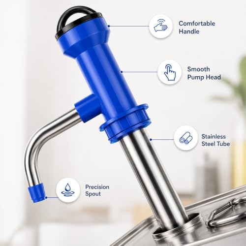 Image of Manual Hand Pump for Oil, Fuel and Other fluids for Kitchen, Garage, Useful for 15 litres Tin Cans, Bottle Fuel Transfer, Oil Dispenser Pump (Stainless Steel)