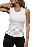 Dokotoo Womens Ladies Basic Ribbed Thick Strap Low Cut Solid Color Tight Slimming Fitted Sleeveless Shirts Sports Workout Long Tank Tops Activewear Tops White M
