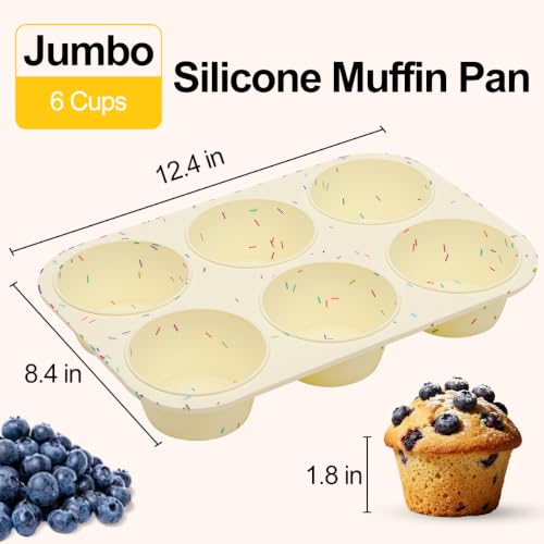 Image of Silicone Muffin Pan for Baking, Large Muffin Pan 6 Cup Jumbo Size